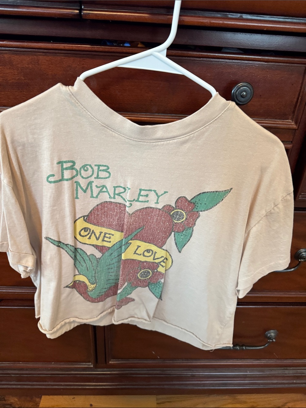 Bob Marley One Love Cropped Graphic Tee - Beige